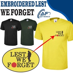 Lest We Forget Embroidered T-shirt Remembering Respect Honour Poppy Flower - Picture 1 of 19