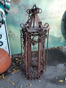 Wrought Iron And Spanish Revival Gothic Hanging Lamp no glass 