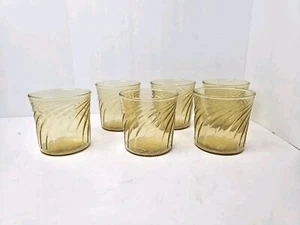Lot Of 6 Anchor Hocking Amber Swirl Gold Topaz Tumbler Rocks Glasses Vtg Set - Picture 1 of 9