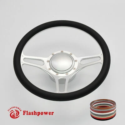14" Billet Aluminum 9 Hole Steering Wheel Kit w/ Horn Button & Adapter - Image 1 of 4
