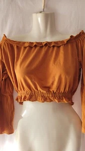 Cotton On Off The Shoulder Orange Crop 3/4 Sleeve Top - Picture 1 of 12