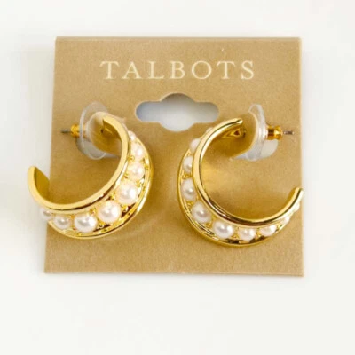 Nuevos pendientes de aro de perlas Talbots de 26 mm elegantes para mujer fiesta vacaciones joyería Foto 1 de 4