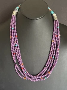 Sterling Silver Multi Strand Stone Purple Pearls Bead Necklace. 26 inch - Picture 1 of 12