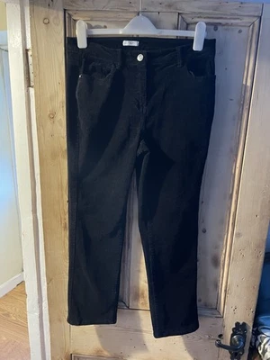 M&co Black Corduroy Trousers 12Petite Straight Leg Stretch Fine Cord Immaculate - Image 1 of 4