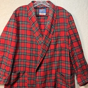 Vintage Pendleton Lana Stewart Tartan Accappatoio Uomo M Rosso Plaid CLASSICO senza cintura - Foto 1 di 10