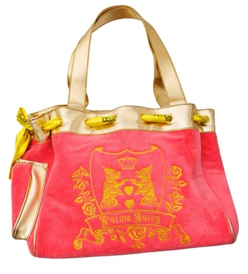 Y2K Vintage Juicy Couture Daydreamer Bag Pink Velour Gold Scottie Dogs Bow Tie - Image 1 of 4