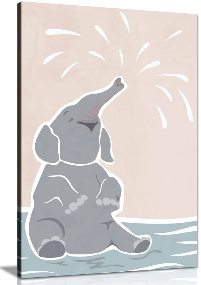 Cute Scandi Elephant Children's Art Framed Canvas Print for Home Walls Decor - Image 1 of 1