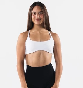 NWT ALPHALETE Aura Strappy Athletic Sports Bra White, Large, Low Impact - Picture 1 of 7
