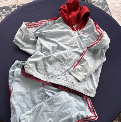 Chándal cortavientos vintage Adidas para mujer azul rojo chaqueta con capucha pantalones años 90’s Foto 1 de 4