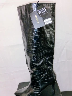 Forever 21 черный крокодила выбитый колена сапоги блок каблук заостренный носок размер 8 - Изображение 1 из 3