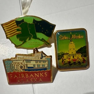 Three Alaska Pins Sitka , Alaska Pipeline And Fairbanks - Picture 1 of 10