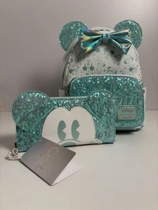 Loungefly Disney 100 Mickey & Friends Türkis Pailletten Mini Rucksack & Geldbörse - Bild 1 von 23