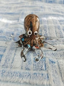 Verschmolzen Art Deco Glas Oktopus Skulptur Mehrfarbig Glitzer Briefbeschwerer 4×4×2,5 - Bild 1 von 9