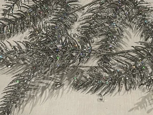4 Silver Glitter Xmas Tree Pine Branches Teardrop Pendants Floral Picks Stems - Picture 1 of 20