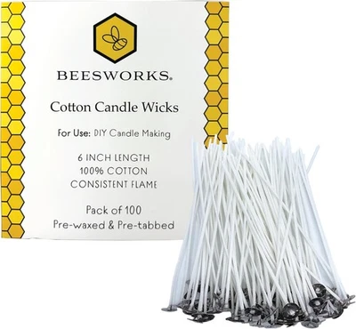 100 Piece Cotton Candle Wick 6" Pre-Waxed for Making, DIY  - Image 1 of 4