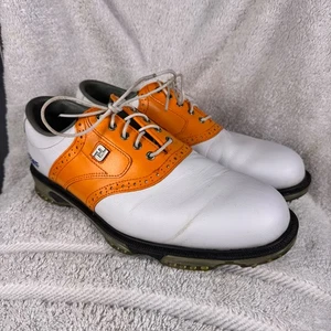 Footjoy Mens DryJoy Tour Golf Shoes Opti Flex 2 White/Orange Size 10 Read! - Picture 1 of 11