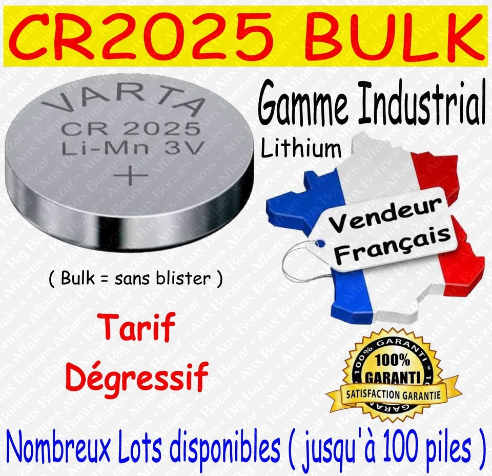 Lot piles boutons CR2025 VARTA Lithium 3V - Disponibles aussi : CR2016 ou CR2032