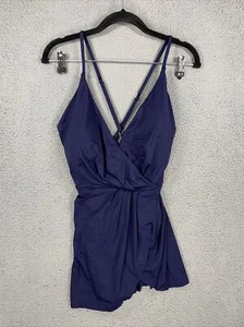 Anne Cole Skirted Swim Dress Live In Color Surplice Maillot Navy Blue NWT 16 - Picture 1 of 10