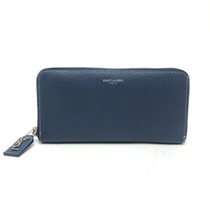 SAINT LAURENT PARIS Zip Around Long Wallet Leather Navy/SilverHardware - Foto 1 di 16
