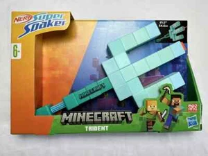 Nerf Super Soaker Minecraft Trident Water Blaster Pull Back Plunger NEW - Picture 1 of 3