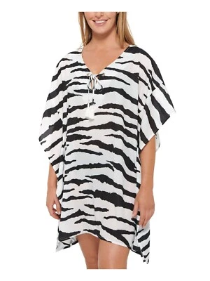 DOTTI Women's Black Zebra Print Batwing Sleeves Spell Bound Swimsuit Cover Up L - Image 1 of 3
