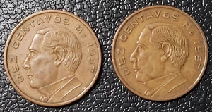 Lot of 2-1957 MEXICO DIEZ CENTAVOS Circulated Coin Bronze - Picture 1 of 7