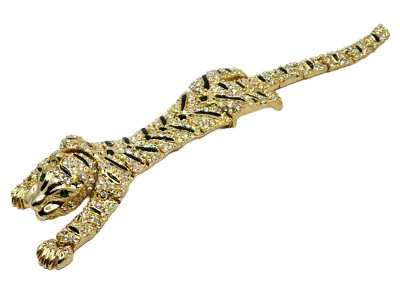 GRAN BROCHE DE HOMBRO PANTERA OJOS VERDES ESTRÁS PAVÉ ESMALTE ARTICULADO 7,5" Foto 1 de 4