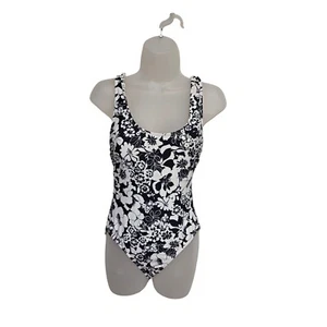 Catalina Floral One Piece Swimsuit Criss Cross Back Black White Size S - Picture 1 of 3