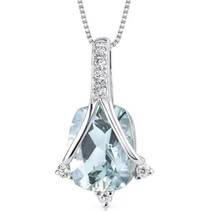 14k White Gold 1.63 cts Aquamarine and Diamond Pendant, 18" - Picture 1 of 4