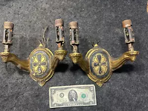 Vtg Pair of Art Deco Cast Metal Electric Wall Sconces Medieval Gothic - Picture 1 of 5