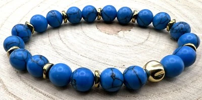 Edles Armband blauen Howlith Perlen Elastisch & Unisex Naturstein Echte Neu TOP - Bild 1 von 3