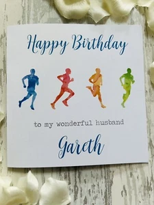Personalised Running Jogging Birthday Card Fathers Day Dad Husband Son - Picture 1 of 9