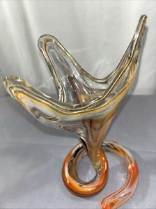 Vintage Sooner Stretched Art Glass Vase Coil Pedestal Brown Orange Yellow - Picture 1 of 8