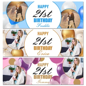 Personalised 21st Birthday Banner | 2 Photos | Pink, Blue, Gold Options - Picture 1 of 4