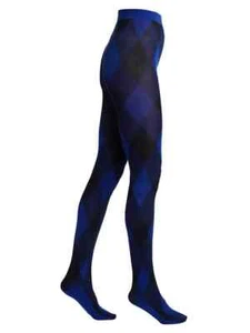 Collant donna Burberry blu e nero lana Argyle taglia small £490 Made in Italy - Foto 1 di 4