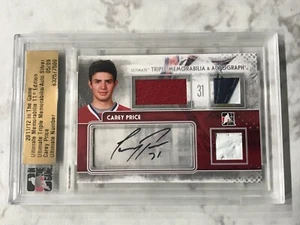 2011-12 ITG Ultimate Memorabilia Carey Price Auto Glove Pad Jersey Silver 5/9 - Picture 1 of 3