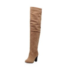 Ladies Club Shoes Faux Suede High Block Heel Zip Up Over Knee Boots US Size b229