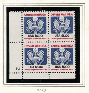 US-Briefmarke #o133, Plattenblock von 4, postfrisch og, cv $ 45,00 - kostenloser versand!! - Bild 1 von 1