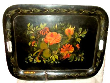 ANTIQUE FRENCH HP TOLE TRAY FOLK ART PRIMITIVE COUNTRY CHIPPY SIGNED LYON FRANCE