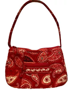 Pristine Vera Bradley Paisley Mesa Red Shoulder Bag Purse Hobo - Picture 1 of 7