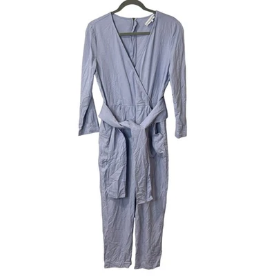 Apiece Apart Light Blue Linen Blend Wrap Jumpsuit Long Sleeve V Neck Tie Waist - Image 1 of 4