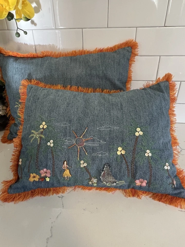 Vintage-Dean Miller Collection Hawaii Surf Decorative Pillow-Set Of 2 - Image 1 of 4