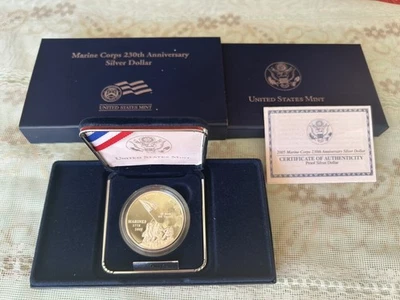 2005 U.S. Marine Corps 230th Anniversary Silver Dollar Proof, Mint in Box & COA - Image 1 of 4