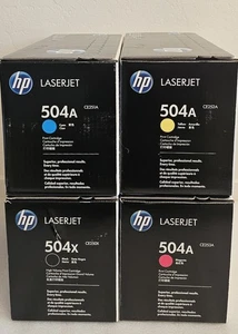 Set of HP 504X/504A Genuine OEM Toner Cyan Magenta Yellow Black NEW SEALED - Picture 1 of 4