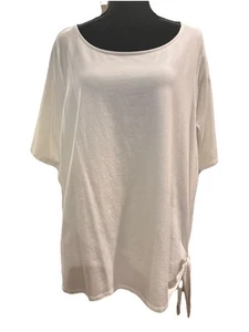 Belle by Kim Gravel White Knit Side Tie Short Sleeve Top Size 2X READ - Picture 1 of 5
