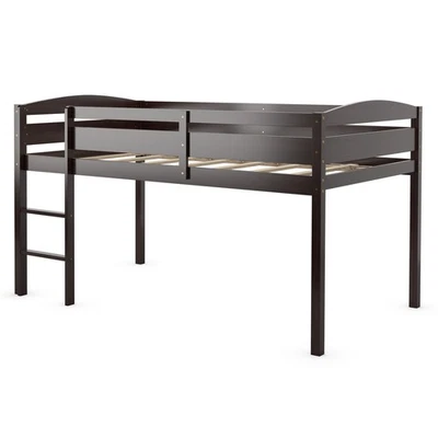 Giantex Doble Loft Litera Cama Junior Dormitorio Madera Riel Protector Escalera Espresso Foto 1 de 4