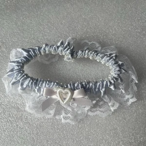 Vintage Strumpfband Spitze Satin blau Herz Schleife Hochzeit 5" - Bild 1 von 4