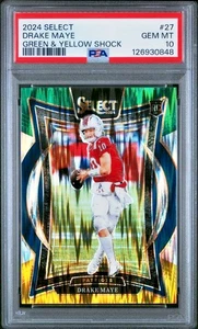 Z716 2024 Panini Select Drake Maye #27 verde y amarillo Shock Prizm (RC) - PSA 10 - Imagen 1 de 2