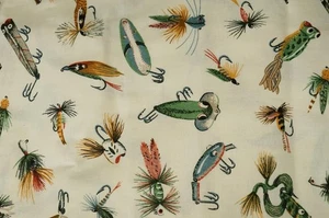 Sewing Lot Cotton Quilting Craft Fabric Cranston VIP Fly Fishing Lure Pattern - Picture 1 of 4