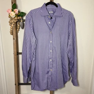 Kiton Herren lila schwarz gestreiftes Hemd 17,5 44 Button Down Langarm - Bild 1 von 9